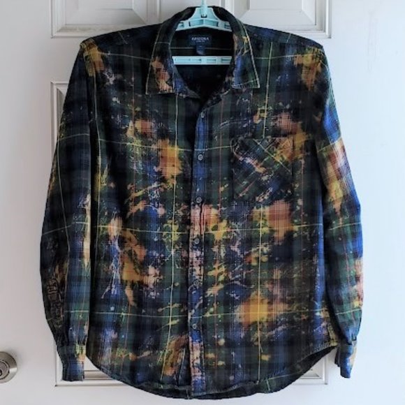 Upcycled Distressed Flannel Shirt With The JOUNEY Band Handcrafted Tee On Back - Picture 5 of 5